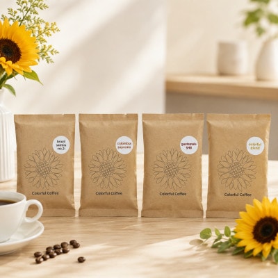 コーヒー飲み比べセット(ブラジル・コロンビア・グァテマラ・カラフルブレンド)粉　各100g