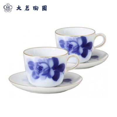 モーニング碗皿ペアセット(ブルーローズ)〈大倉陶園〉