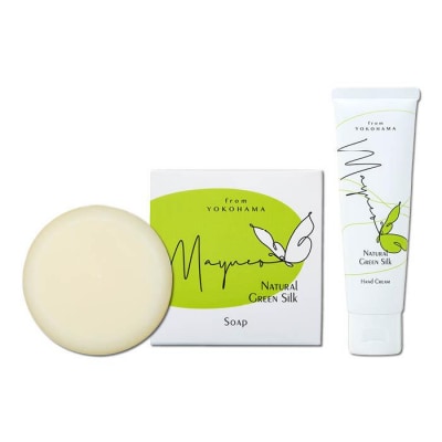 国産グリーンシルク配合　ハンドクリーム、せっけんセット【ハンドクリーム1本・せっけん1個入り)