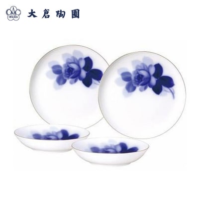23cmプレート&19cmスープ皿ペアセット(ブルーローズ)<大倉陶園>