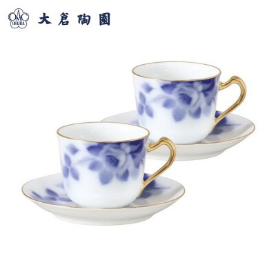 コーヒー碗皿ペアセット(ブルーローズ)〈大倉陶園〉