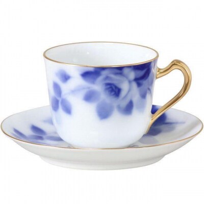 コーヒー碗皿ペアセット(ブルーローズ)〈大倉陶園〉