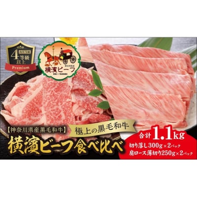 かながわブランド認定　黒毛和牛　横濱ビーフ　肩ロースすき焼き肉250g×2　切落し300g×2