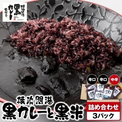 風我亭の横浜開港黒カレーと黒米の詰め合わせ　3パック【辛口2個、中辛1個】