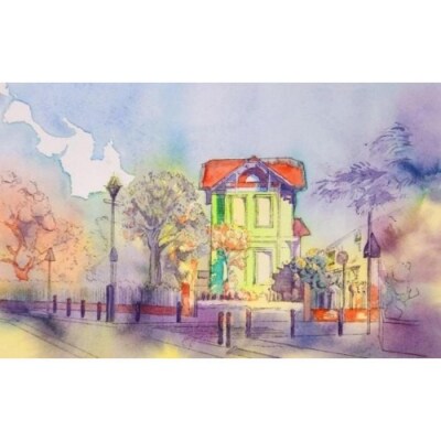 横浜の手描き水彩画作品　No,457