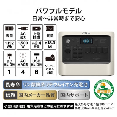 Victor ポータブル電源 BN-RF1100(1152Wh)|停電・防災に備える給電力