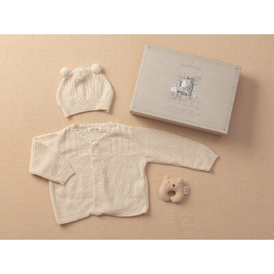 ニットカーディガン&ぼうし&プチラトル　ギフトボックス付き TAK131