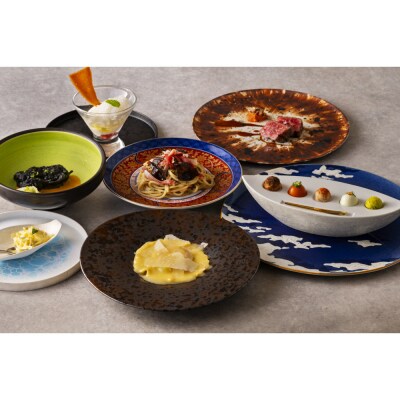 アミューズ5大陸等全8品ディナーコース+乾杯シャンパン　ペアチケット