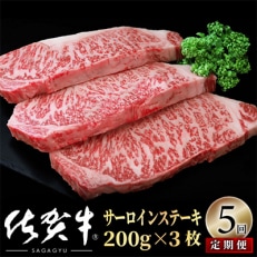 【毎月定期便】佐賀牛サーロインステーキ600g(200g&times;3) OM0010 全5回