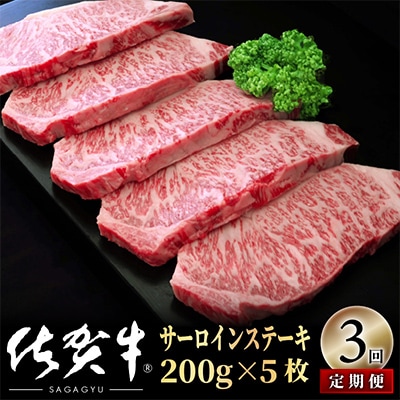 【毎月定期便】佐賀牛サーロインステーキ1000g(200g×5) OM0023 全3回