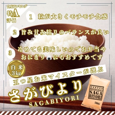 令和7年産『さがびより』白米3kg!15年連続特A評価!五つ星お米マイスター厳選!(大町町)