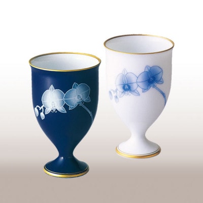 【香蘭社】胡蝶蘭・ペアワインカップ (RW1202-2BYL)(大町町)