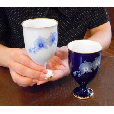 【香蘭社】胡蝶蘭・ペアワインカップ (RW1202-2BYL)(大町町)