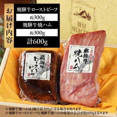 【飛騨 味職人】飛騨牛 ローストビーフ約300g　飛騨牛焼きハム約300gセット 【57-5】