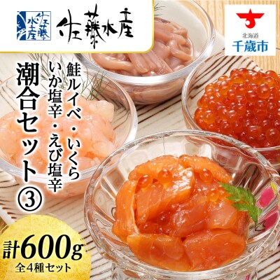 〈佐藤水産〉潮合セット3.鮭ルイベ・いくら・いか塩辛・えび塩辛