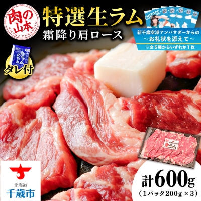 【千歳市開港100年記念10月22日入金分まで】～お礼状を添えて～特撰生ラム 600g＜肉の山本＞