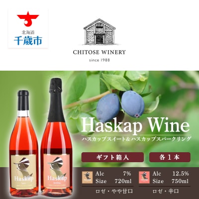 千歳ワイナリー ハスカップスイート720ml×1本&スパークリング750ml×1本＜ギフト箱入＞
