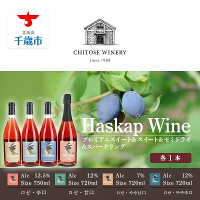千歳ワイナリー ハスカップのワイン3種720ml×各1本+ハスカップスパークリング750ml×1本