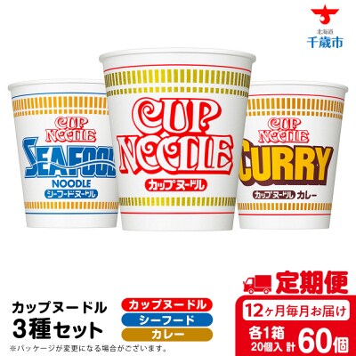 【定期便12か月】日清ヌードル3種セット 各1箱(20食)合計3箱