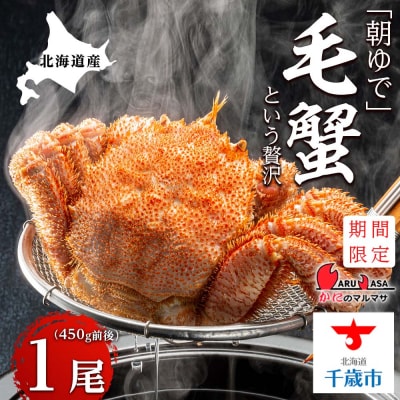 北海道産【朝ゆで】毛ガニ(450g前後)1尾 期間限定!≪かにのマルマサ≫