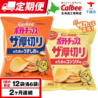 【定期便2カ月】ザ厚切りのための 2種セット うすしお・コンソメ 各6袋 カルビー ポテトチップス 