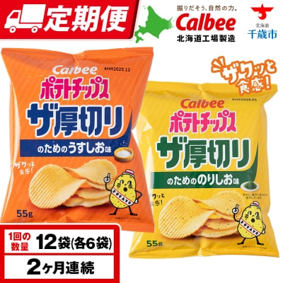 【定期便2カ月】ザ厚切りのための 2種セット うすしお・のりしお 各6袋 カルビー ポテトチップス 