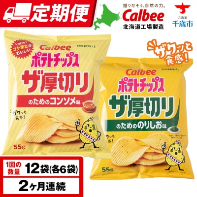 【定期便2カ月】ザ厚切りのための 2種セット コンソメ・のりしお 各6袋 カルビー ポテトチップス 