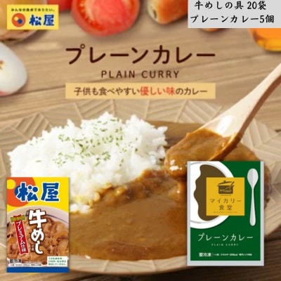 松屋 牛めしの具プレミアム仕様20個 プレーンカレー 5個 牛丼 カレー[№5755-0254]