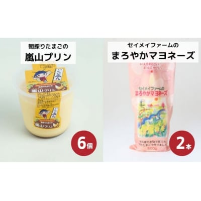 朝採りたまごの嵐山プリン6個セイメイファームのまろやかマヨネーズ2本セット[No5755-0307]