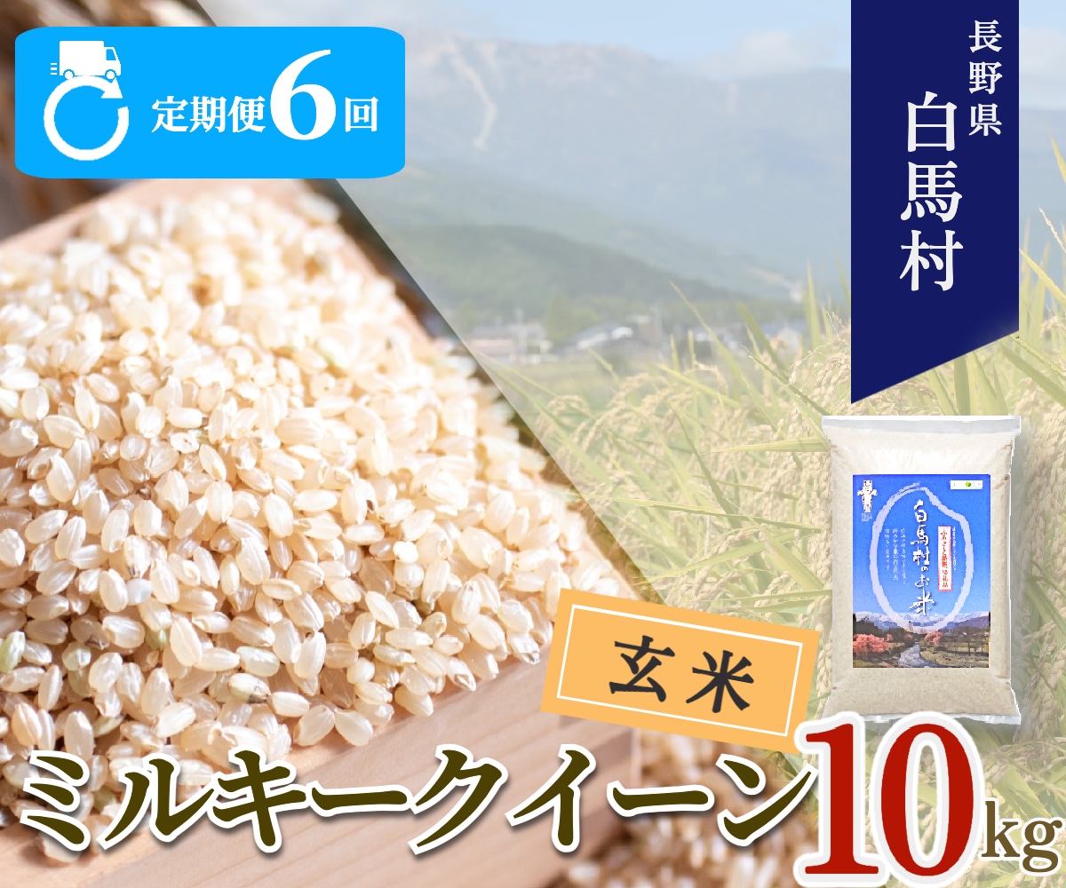 【毎月定期便】【6ヶ月連続お届け】長野県白馬村産ミルキークイーン【玄米】10kg全6回