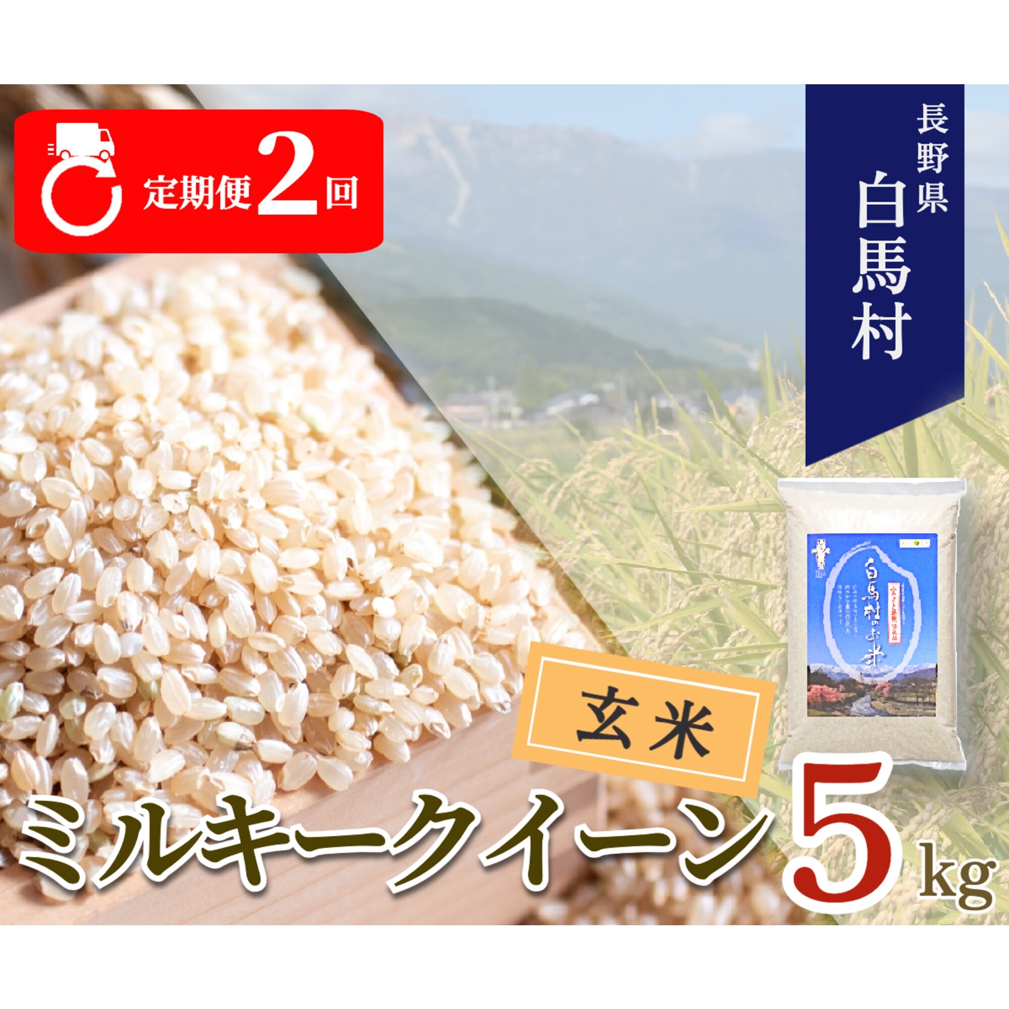 【毎月定期便】長野県白馬村産ミルキークイーン【玄米】5kg全2回