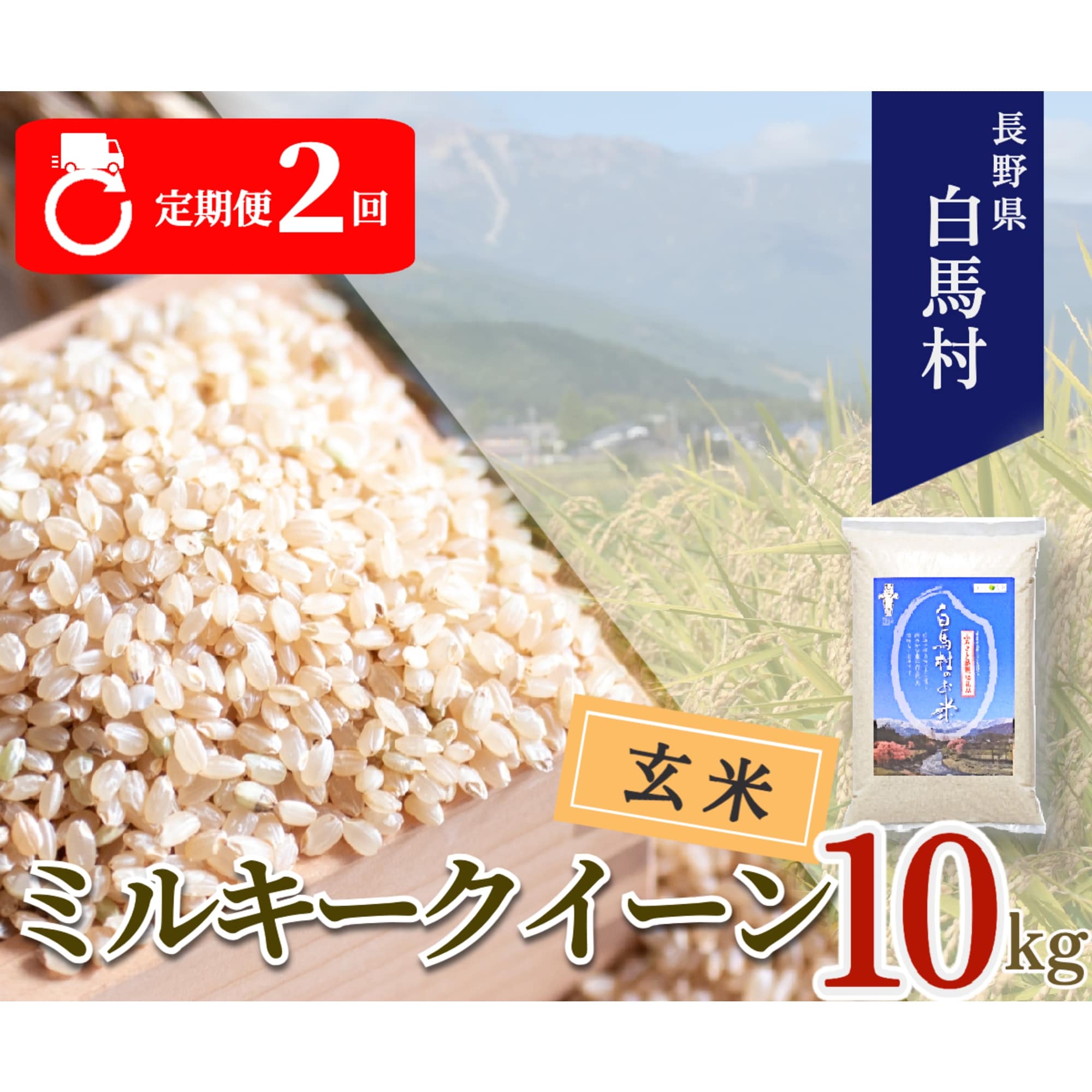 【毎月定期便】長野県白馬村産ミルキークイーン【玄米】10kg全2回
