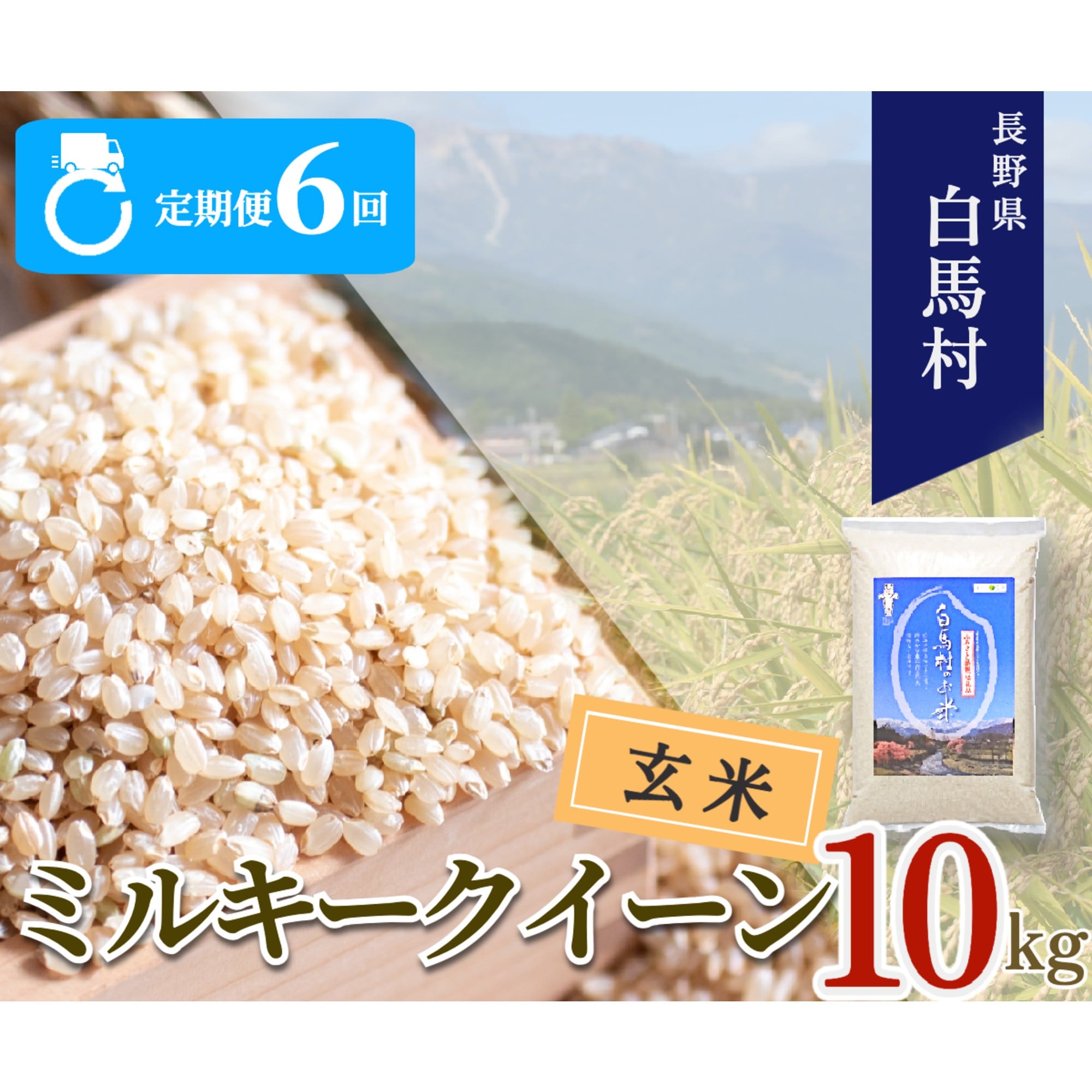 【毎月定期便】長野県白馬村産ミルキークイーン【玄米】10kg全6回