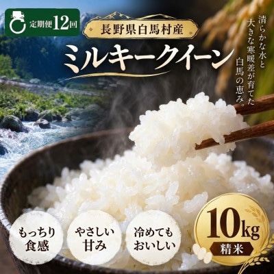 【毎月定期便】長野県白馬村産ミルキークイーン 精米 10kg全12回