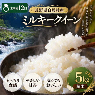 【毎月定期便】長野県白馬村産ミルキークイーン 精米 5kg全12回