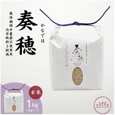 北海道奈井江産ゆめぴりか『奏穂(かなでほ)』1kg　栽培期間中農薬不使用米(化学肥料5割減)