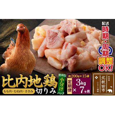 《定期便7ヶ月》比内地鶏切りみ(もも肉・むね肉・ささみ)200g×15袋|jaat-010307