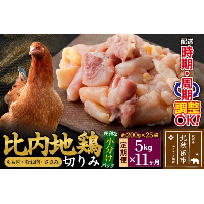 《定期便11ヶ月》比内地鶏切りみ(200g×25袋)|jaat-010511