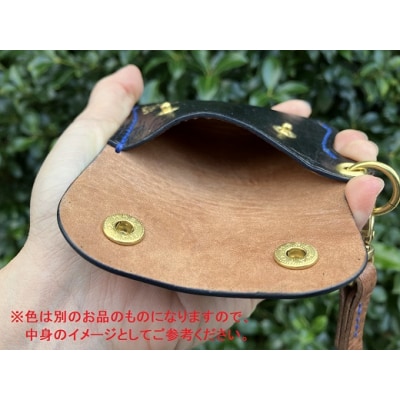 鹿革の小銭入れ ストラップ付【ロゴ入り 紺】ミニ財布 コインケース【R00686】