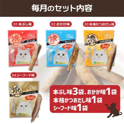 キャットフード いなば チャオ・焼かつお 全4風味(5本入×6袋セット)×3回定期便【J00097】
