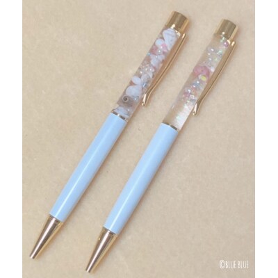 貝殻&サンゴ入り 海のハーバリウム風ボールペン(黒インク/1.0mm)2本 白色【R01219】