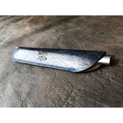 鹿革の一本差し ペンケース【紺】(ロゴ入り)革小物 革製品 レザー 文房具【R00506】