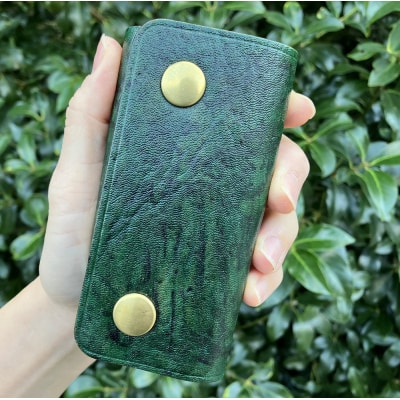 キーケース(三つ折り式)素材:鹿革&猪革【深緑】革小物 革製品 レザー 鍵ケース 車用品 雑貨
