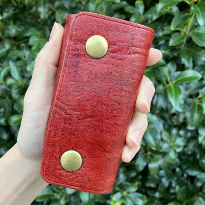 キーケース(三つ折り式)素材:鹿革&猪革【赤】革小物 革製品 レザー 鍵ケース 車用品 雑貨