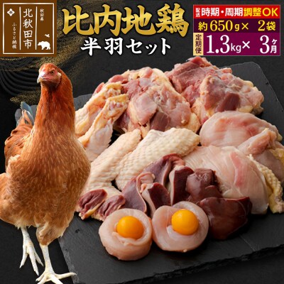《定期便3ヶ月》 比内地鶏鶏肉セット(半羽)(650g×2袋)×3回|jaat-031703