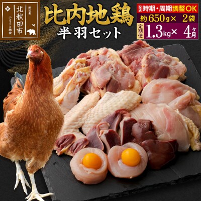 《定期便4ヶ月》 比内地鶏鶏肉セット(半羽)(650g×2袋)×4回|jaat-031704