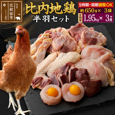 《定期便3ヶ月》 比内地鶏鶏肉セット(半羽)(650g×3袋)×3回|jaat-031803