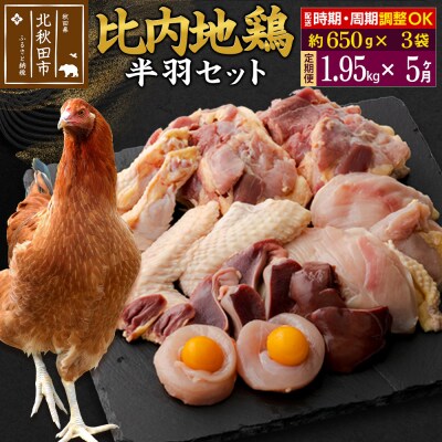 《定期便5ヶ月》 比内地鶏鶏肉セット(半羽)(650g×3袋)×5回|jaat-031805