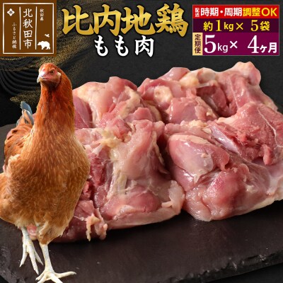 《定期便4ヶ月》比内地鶏 もも肉(1kg×5袋)×4回 計20kg|jaat-041004