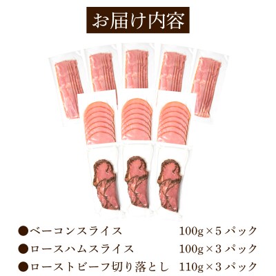 訳あり ベーコン ロースハム ローストビーフ 使い切り 3種11食 セット 冷凍 IR038-x